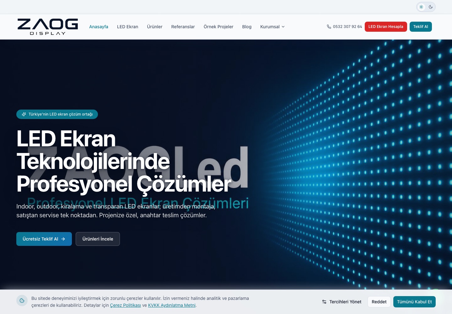 ZAOG Display LED ekran çözümleri web sitesi ana sayfası